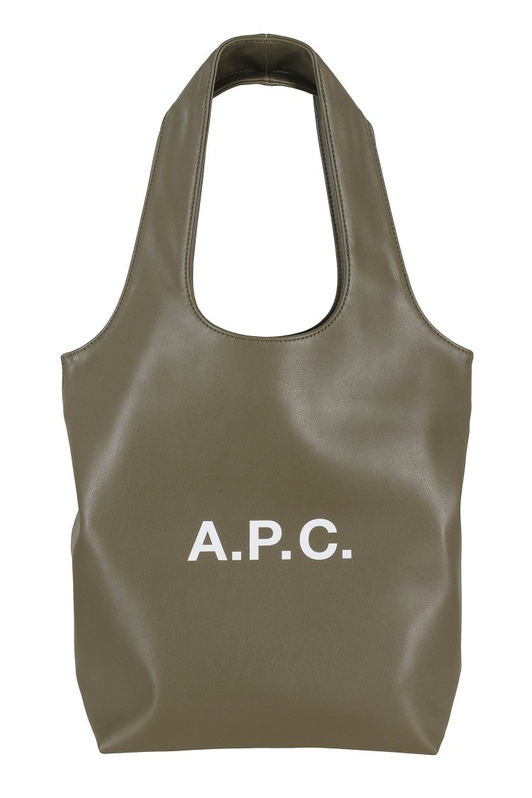 A.P.C. Military Green Tote Ninon Small White Logo Polyurethane Tote Bag