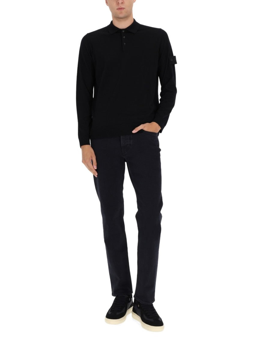 Stone Island Classic Straight-Leg Black Trousers With Button-Fly Closure