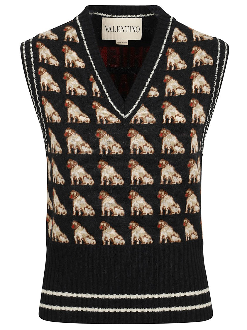Valentino Garavani Petit Charles Dog Motif Vest With Contrast Trim