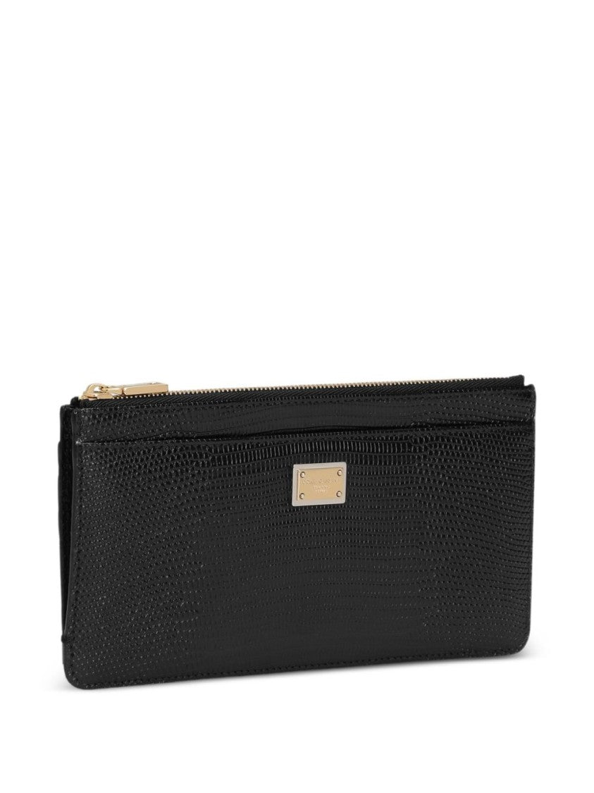Dolce & Gabbana Textured Leather Rectangular Clutch With Gold-Tone Accents