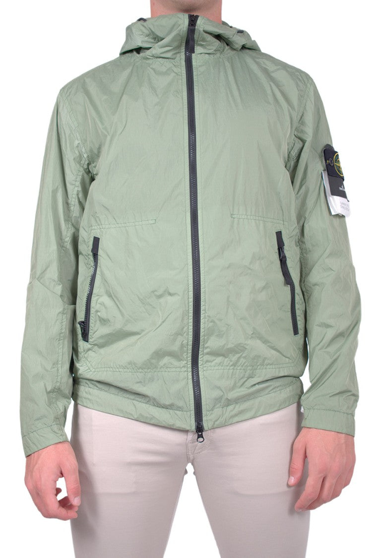 Stone Island Sage Green Hooded Zip Polyamide Jacket