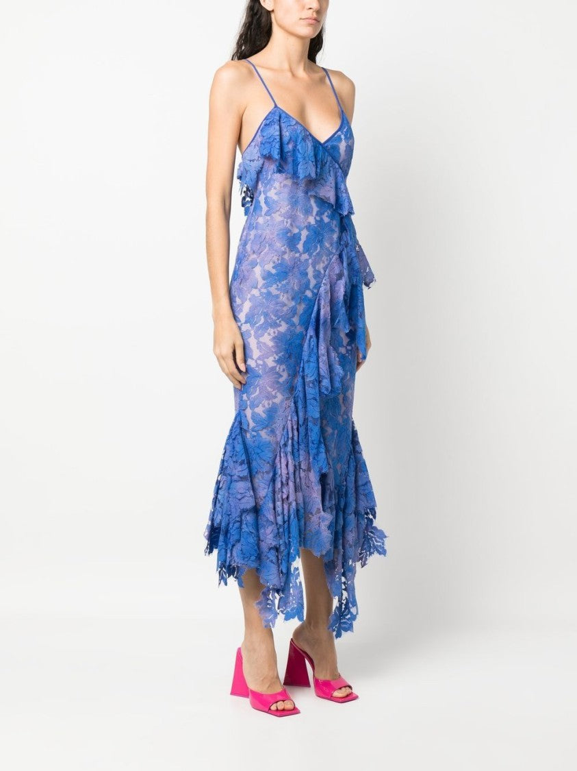 The Attico Thelma Violet Lace Draped Midi Dress
