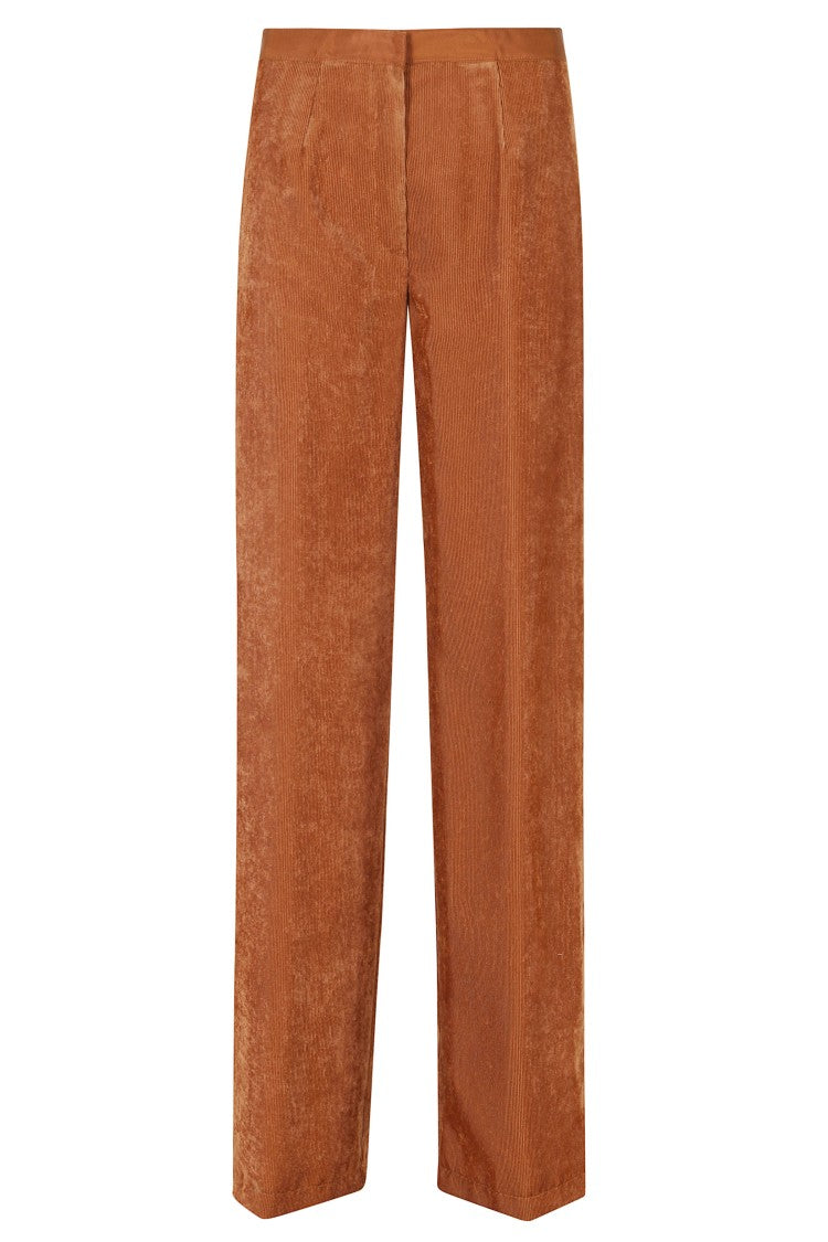 Forte Forte Turmeric High-Waisted Ribbed Viscose Velvet Wide-Leg Pants