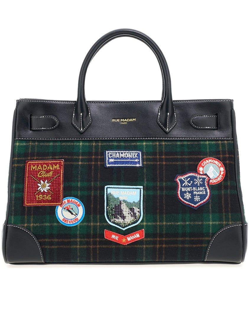 Rue Madam Paris Structured Green And Navy Tartan Tote Bag