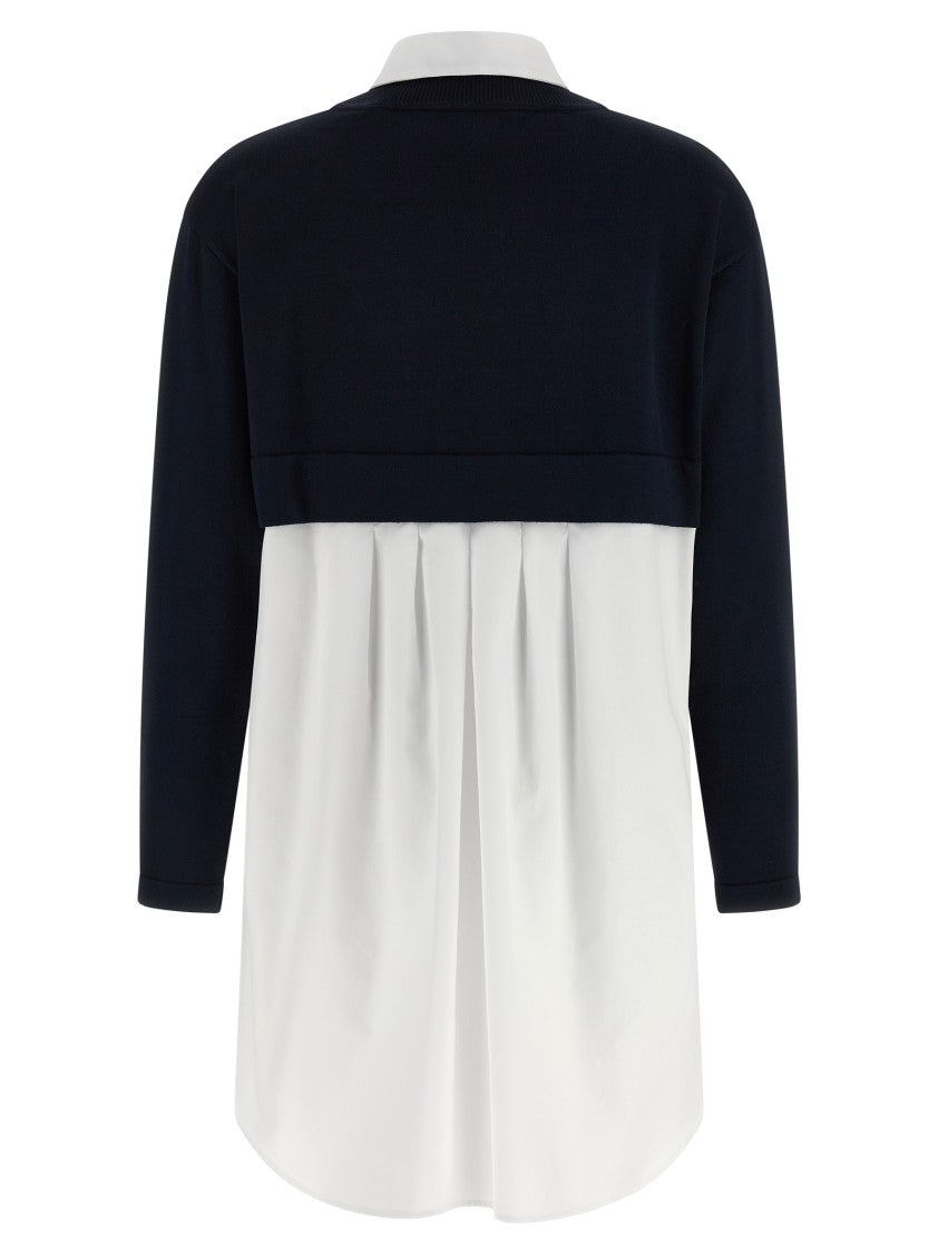 Elisabetta Franchi Multi-Layer Mini Dress With V-Neck Knit Top And Cotton Poplin Underlayer