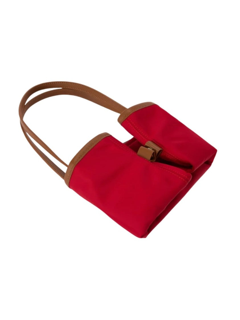 Mc2 Saint Barth Spacious Red Tote Bag With Brown Trim