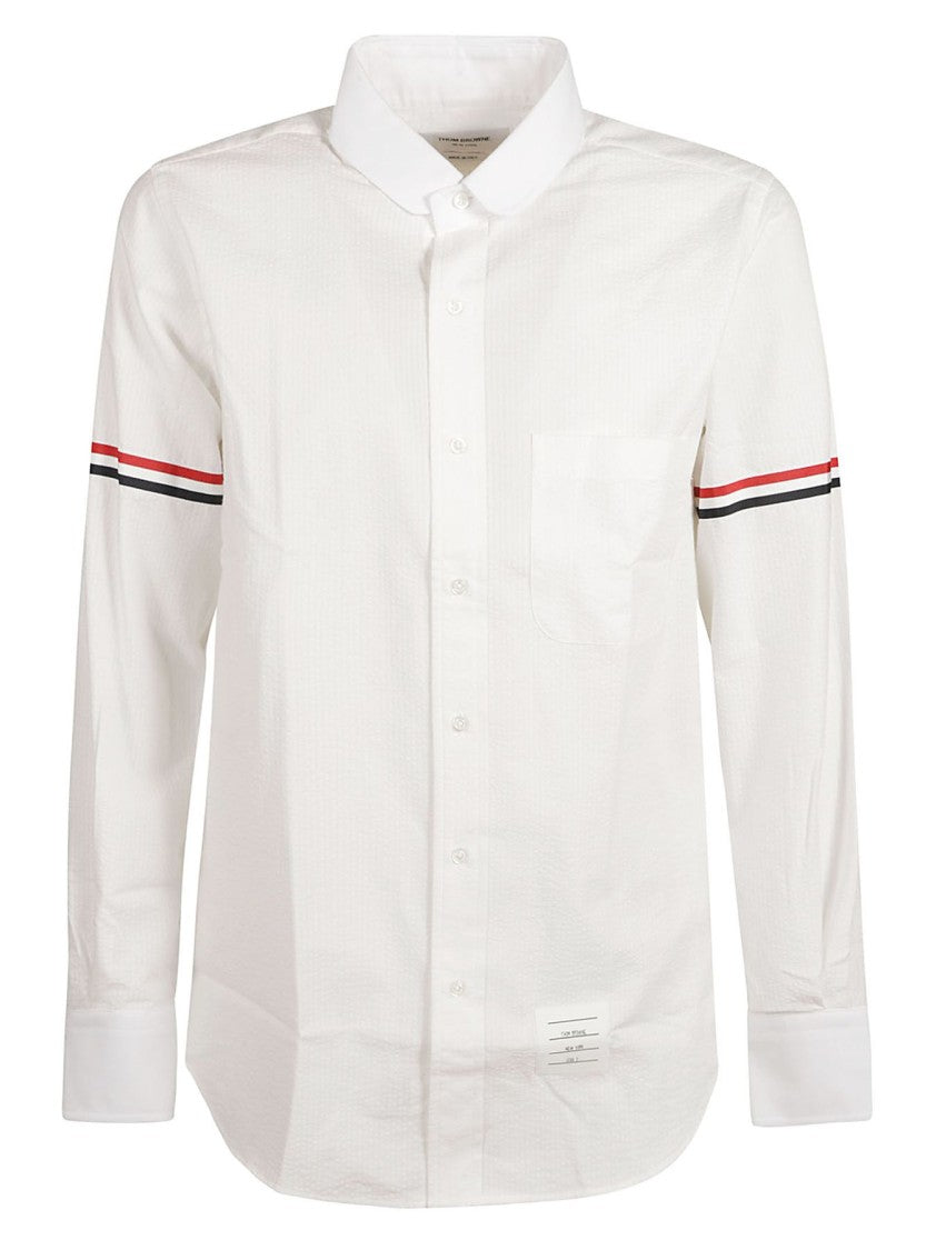 Thom Browne Long-Sleeve White Cotton Shirt With Tricolor Stripes