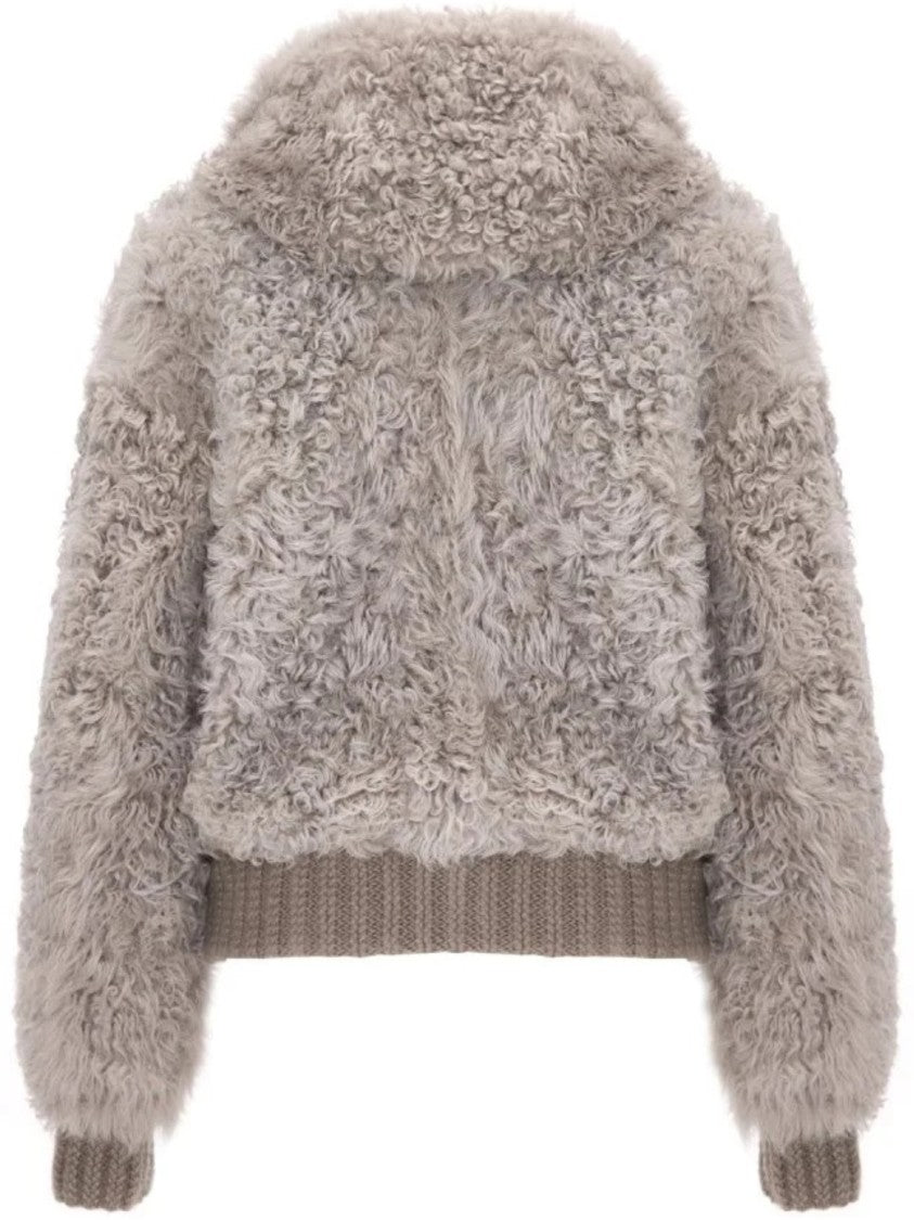 Bigardini Plush Shearling Jacket With Hood And Ribbed Hem