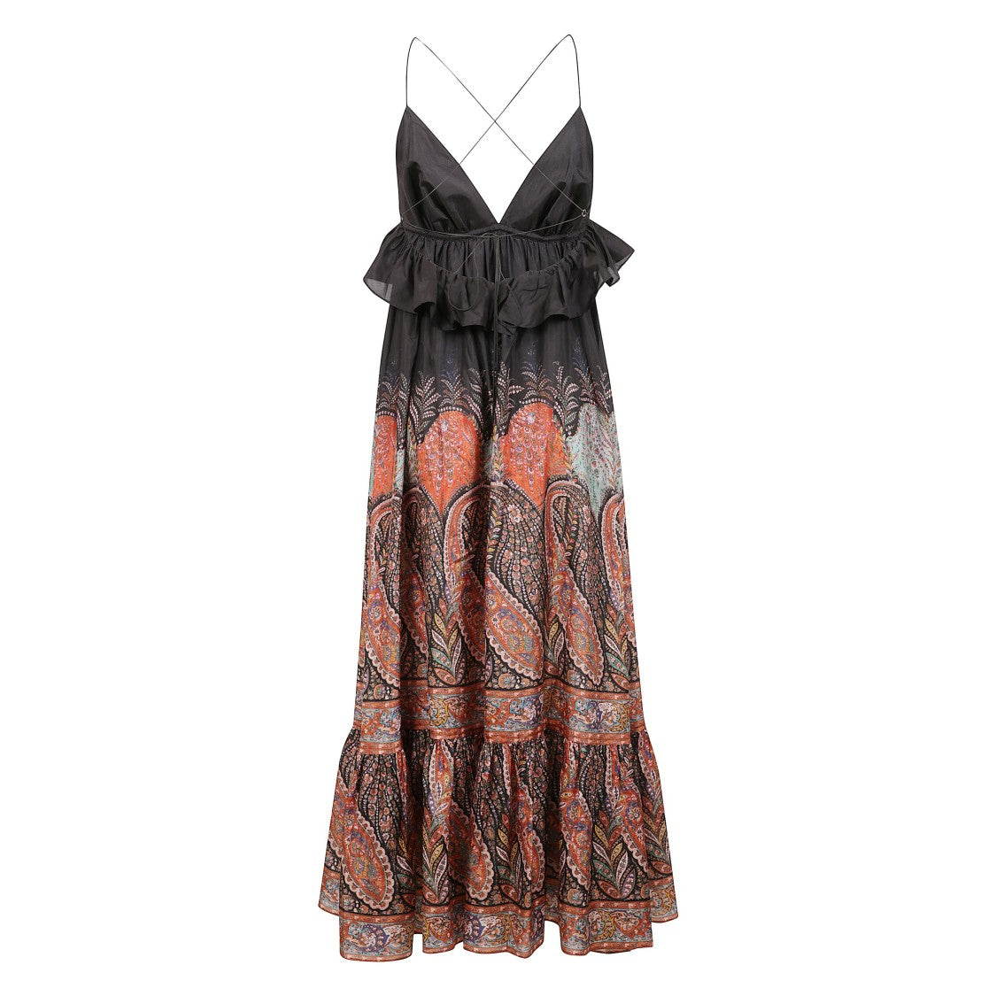 Zimmermann Long Silk Dress With Paisley Print And Ruffle Details