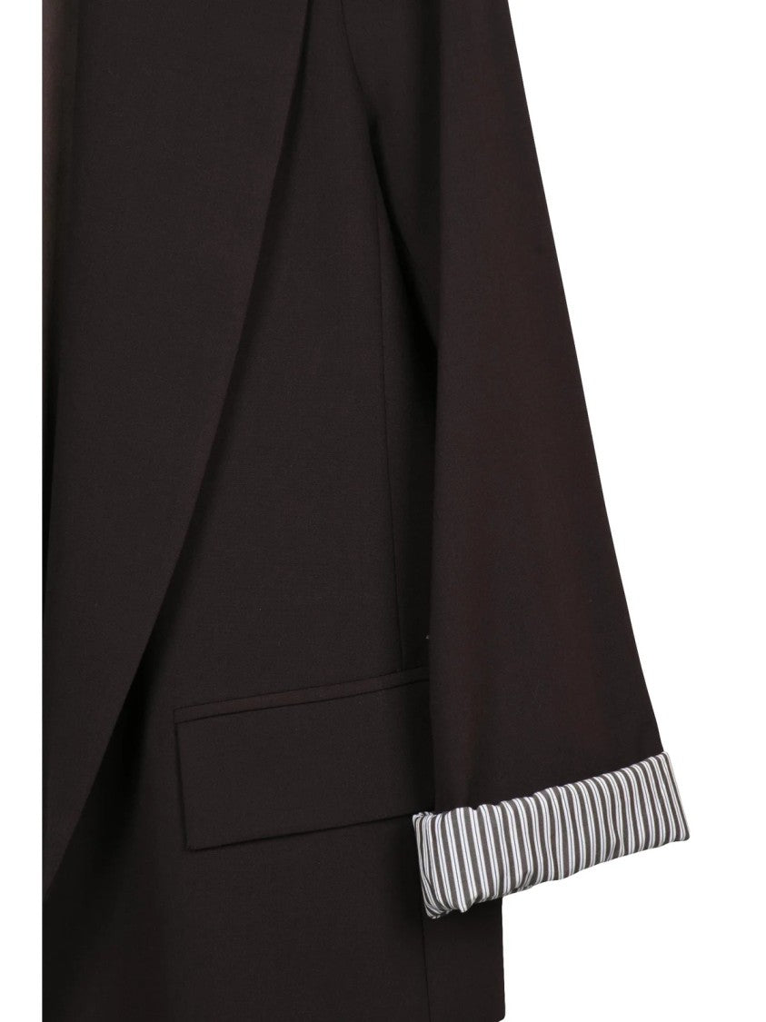 Marella Sport Brown Tailored Open-Front Jacket With Contrasting Lining