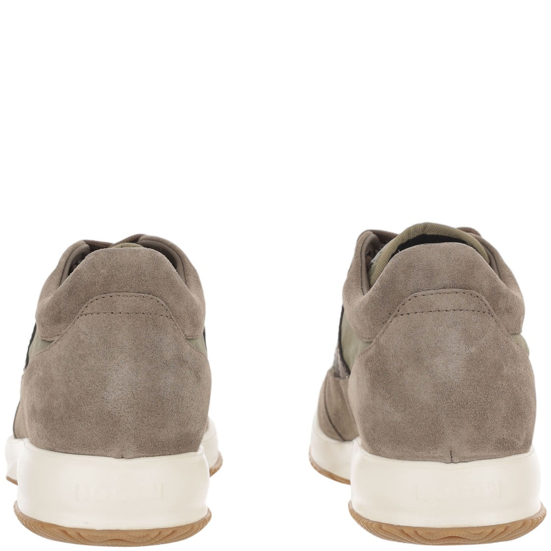 Hogan Beige Green Interactive Suede Nylon Sneakers