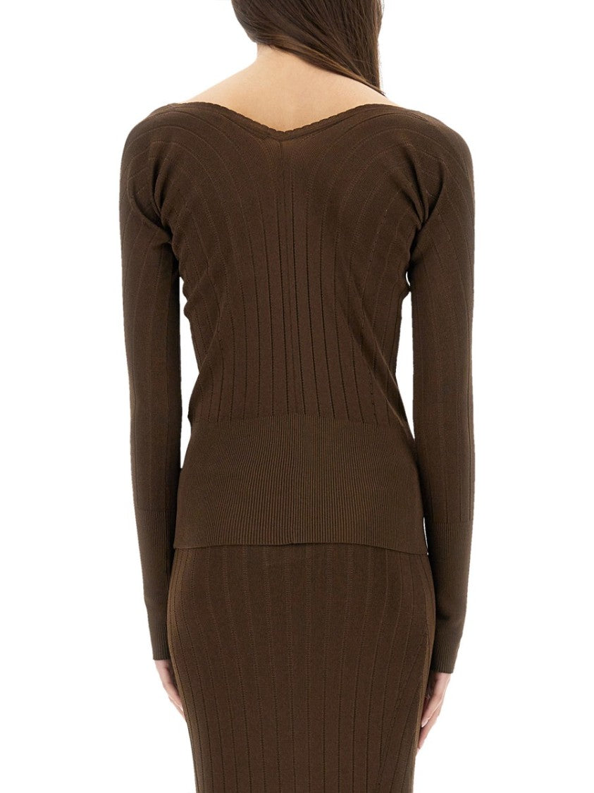 Jacquemus Slim Fit Brown Top With Deep V-Neckline