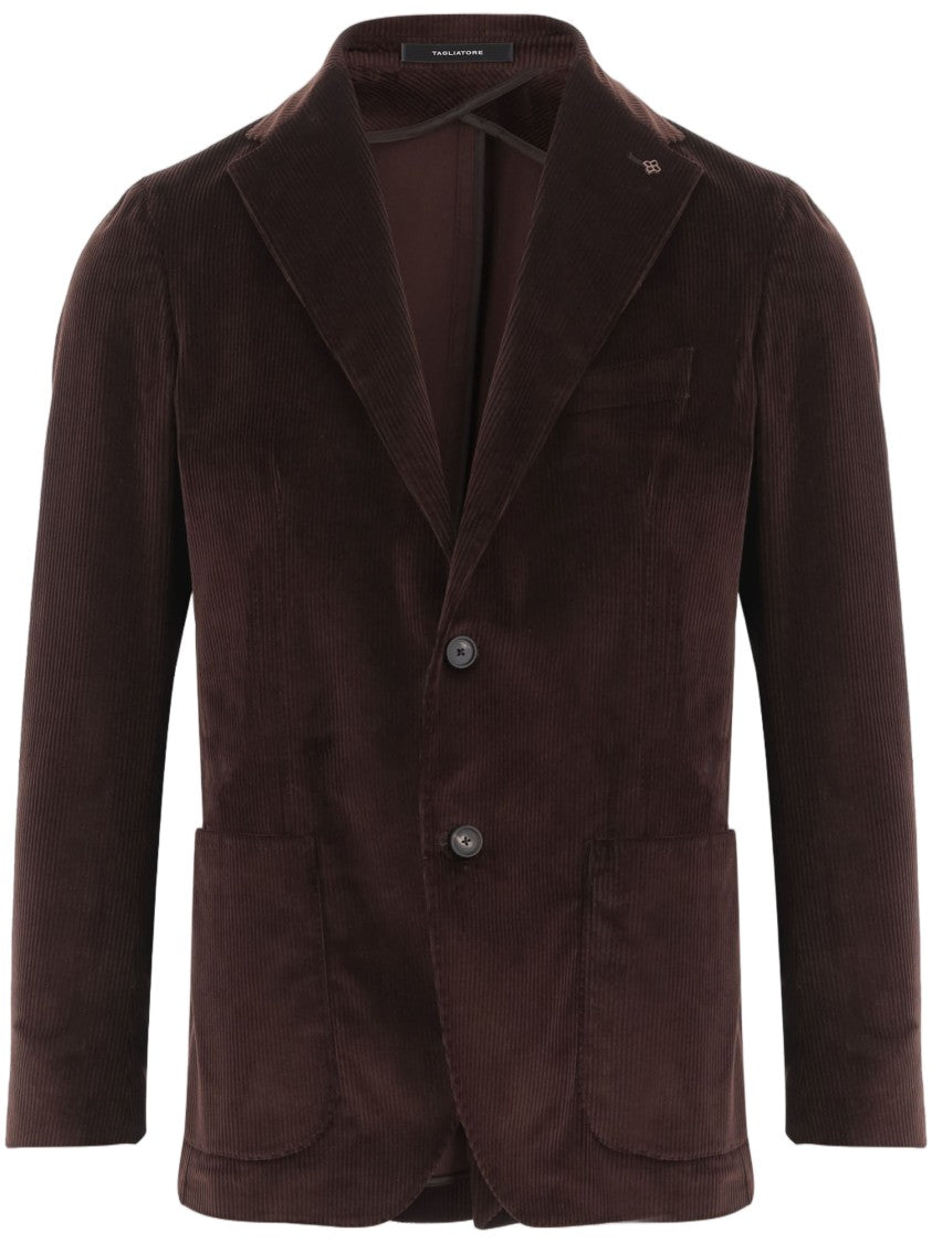 Tagliatore Brown Stretch Cotton Ribbed Blazer