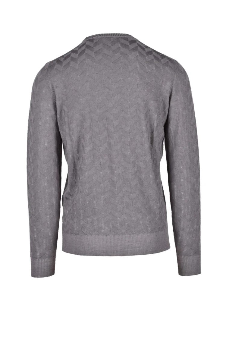 Fama Grey Chevron Merino Wool Sweater