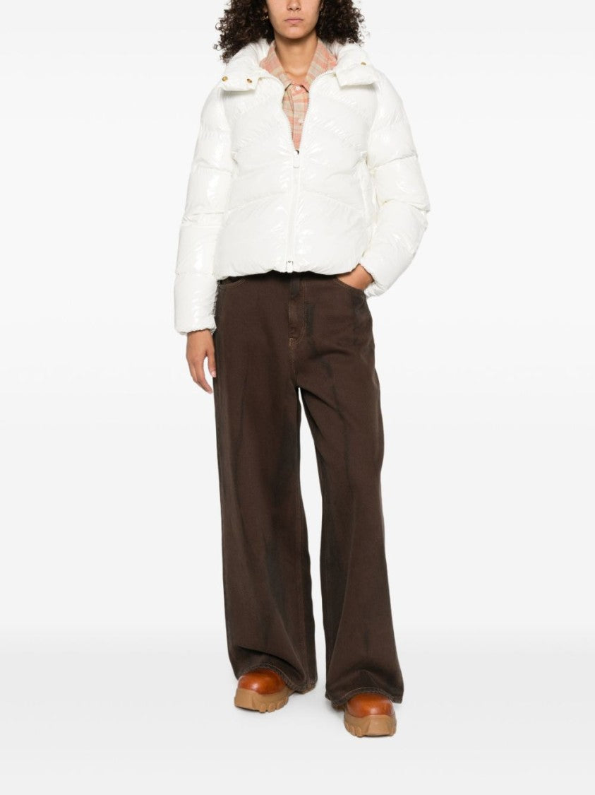Pinko Puffy White Down Coat With Glossy Finish And High Collar