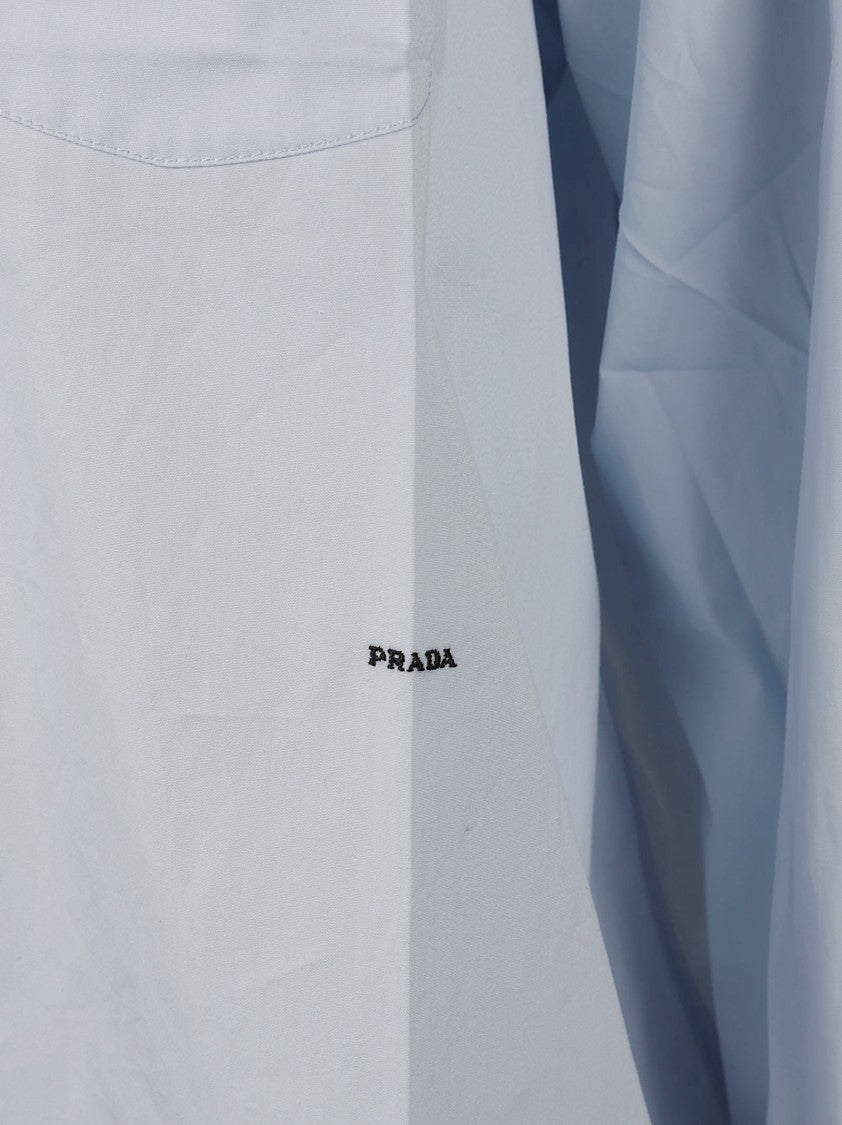 Prada Light Blue Button-Up Shirt With Classic Collar And Necktie Detail