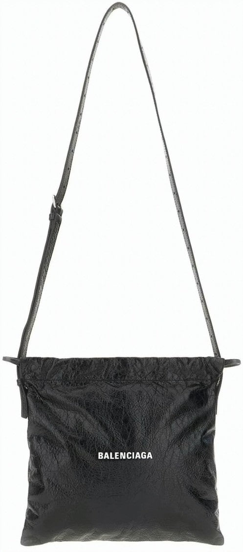 Balenciaga Black Textured Lambskin Crinkled Shoulder Bag