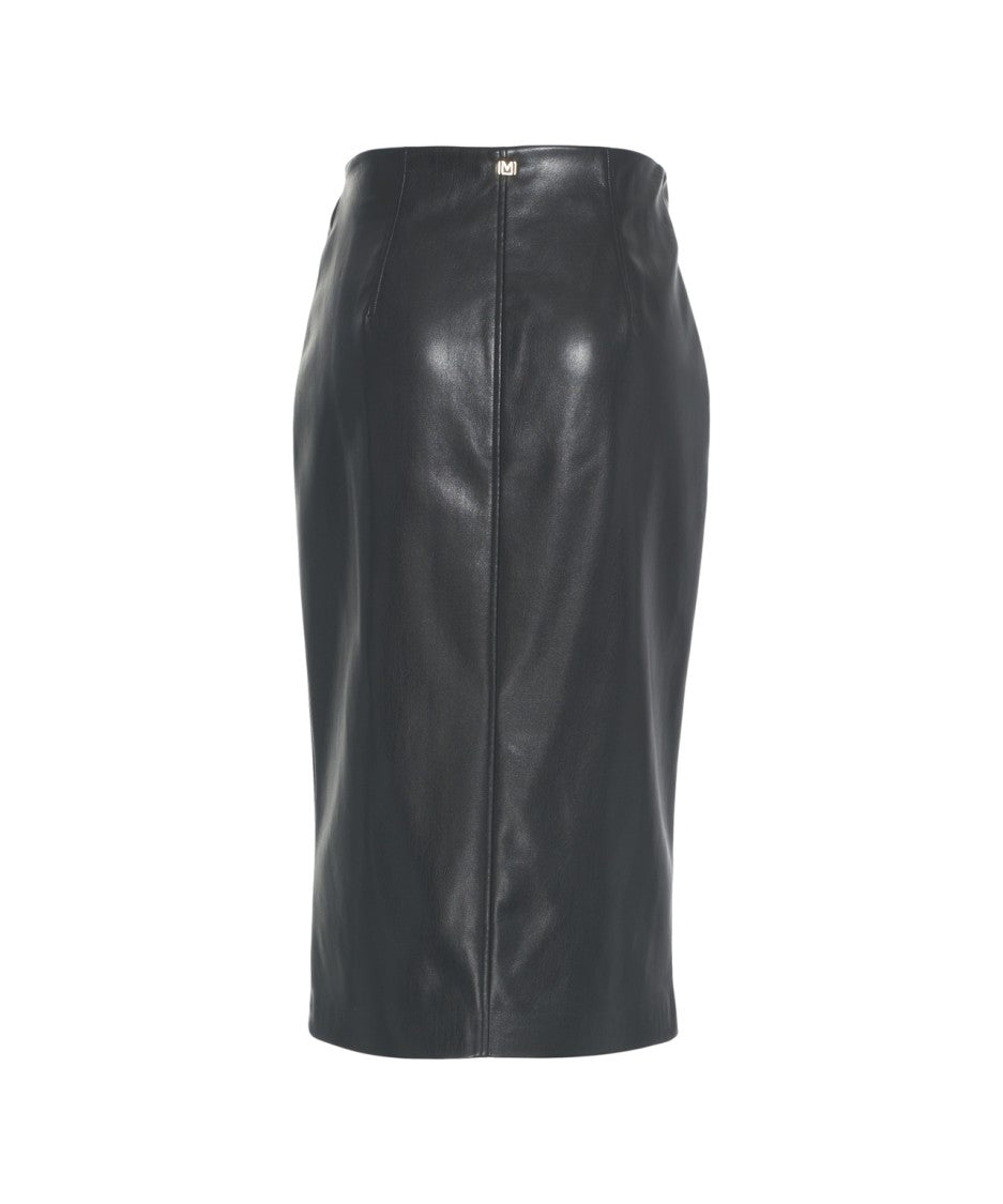 Guess By Marciano Black Vegan Leather Midi Wrap Skirt With Side Bow Detail