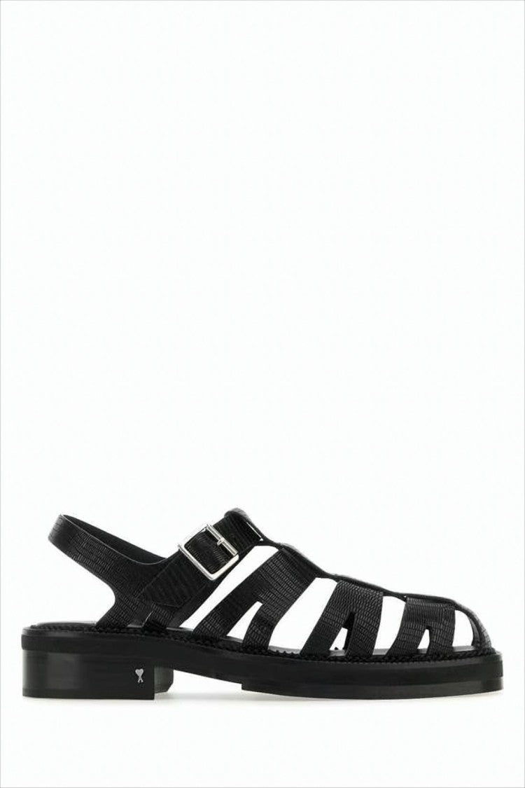 Ami Paris Black Leather Sandal With Closed-Toe Design