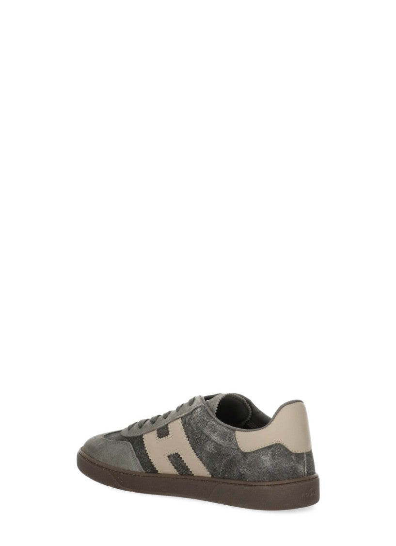 Hogan Grey H Detail Beige Heel Suede Low-Top Sneakers