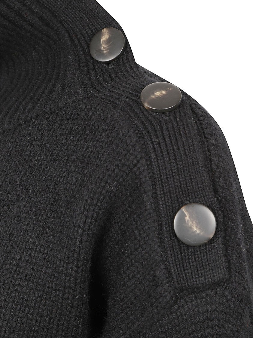 Yves Salomon Cropped Sweater With High Ribbed Neckline And Buttoned Detail