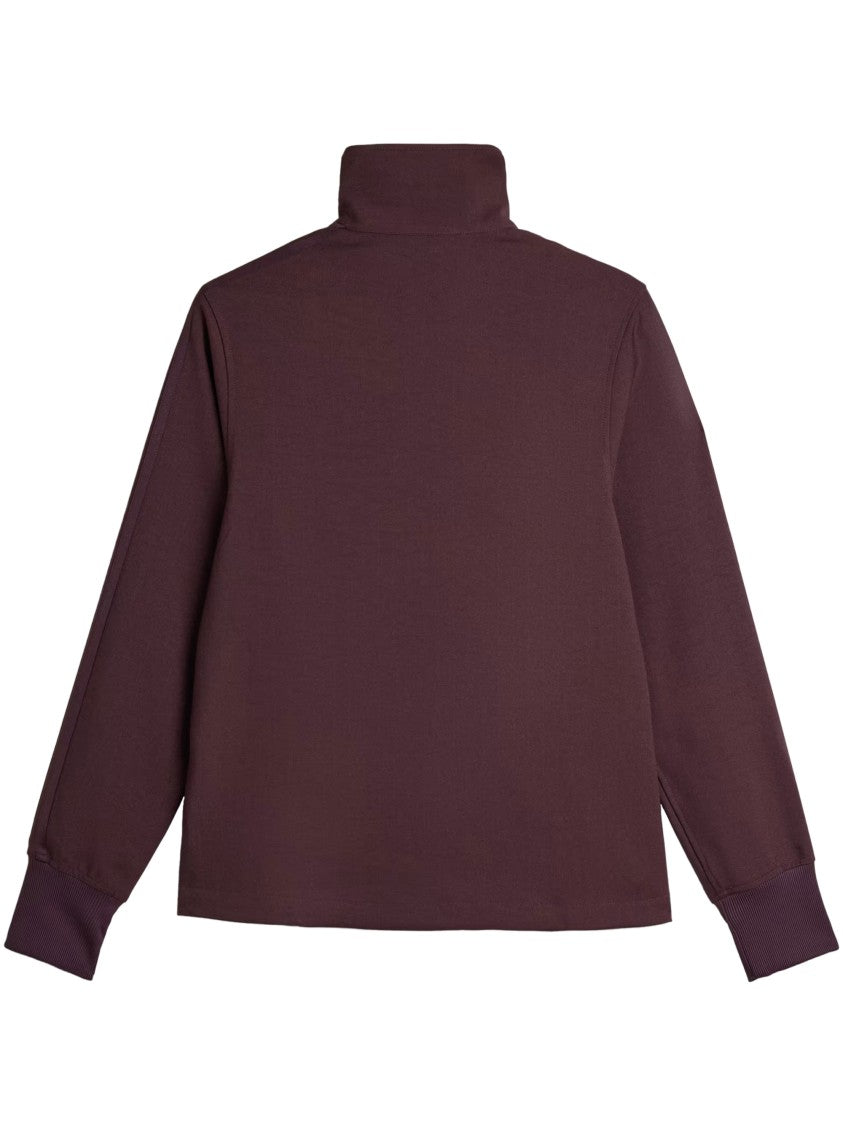 Y-3 High Collar Boxy Fit Burgundy Sweater With Zipper Closure