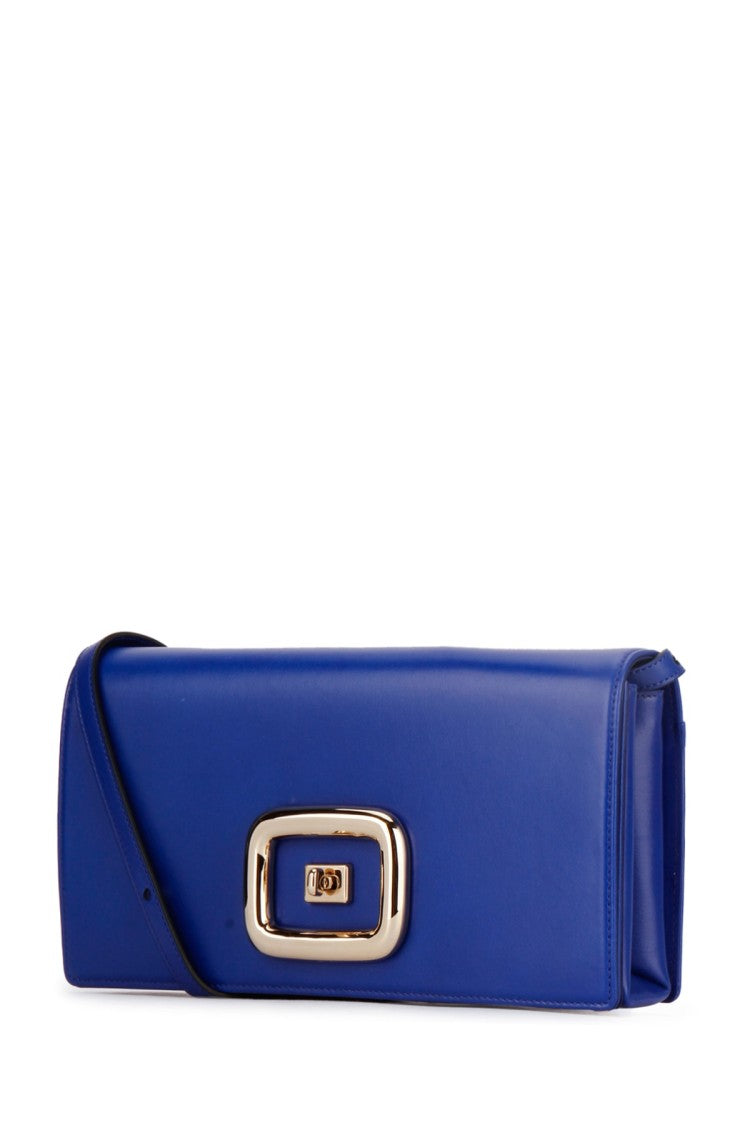 Roger Vivier Rectangular Blue Clutch Bag With Gold-Tone Buckle