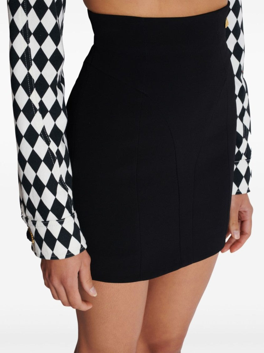 Balmain High-Waisted Black Crepe Mini Skirt