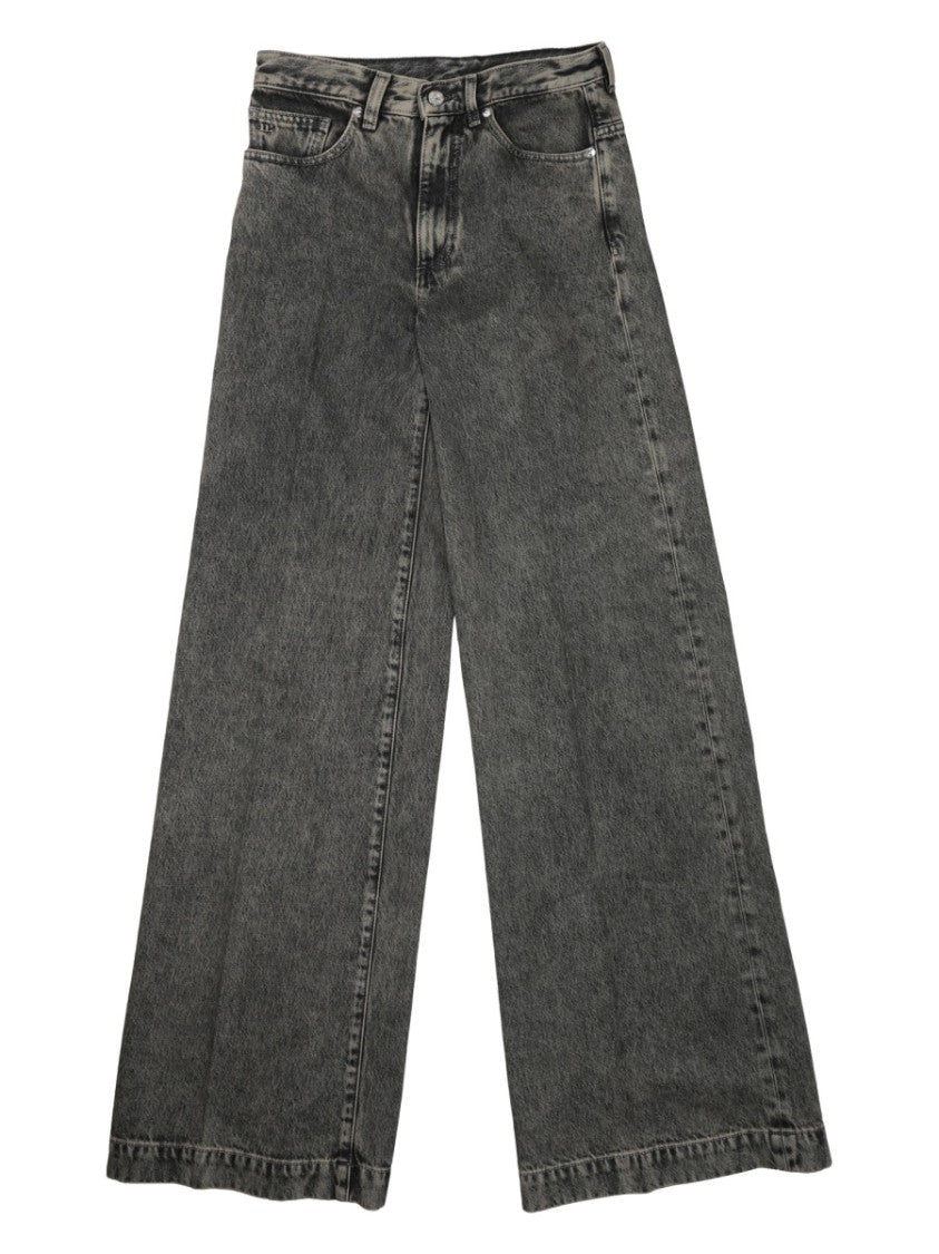 Nine In The Morning Washed Black High-Waisted Cotton Wide-Leg Pants