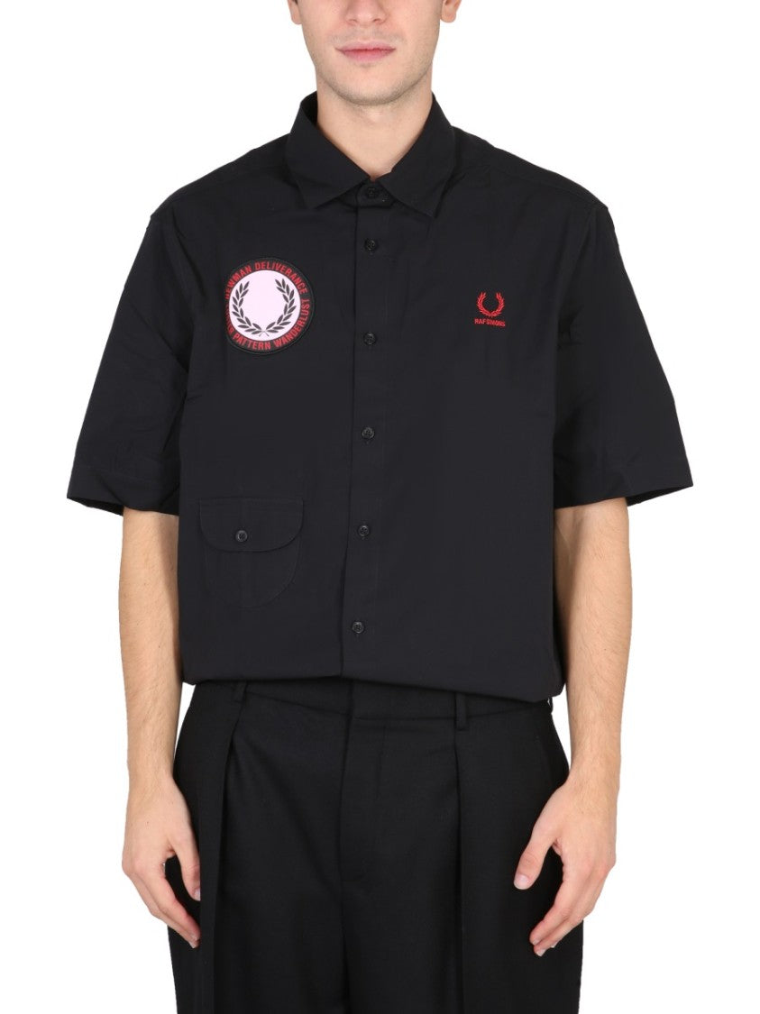Fred Perry X Raf Simons Black Short-Sleeve Shirt With Classic Collar