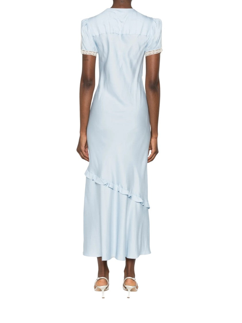 Self-Portrait Light Blue Ruffled Lace Midi Dress