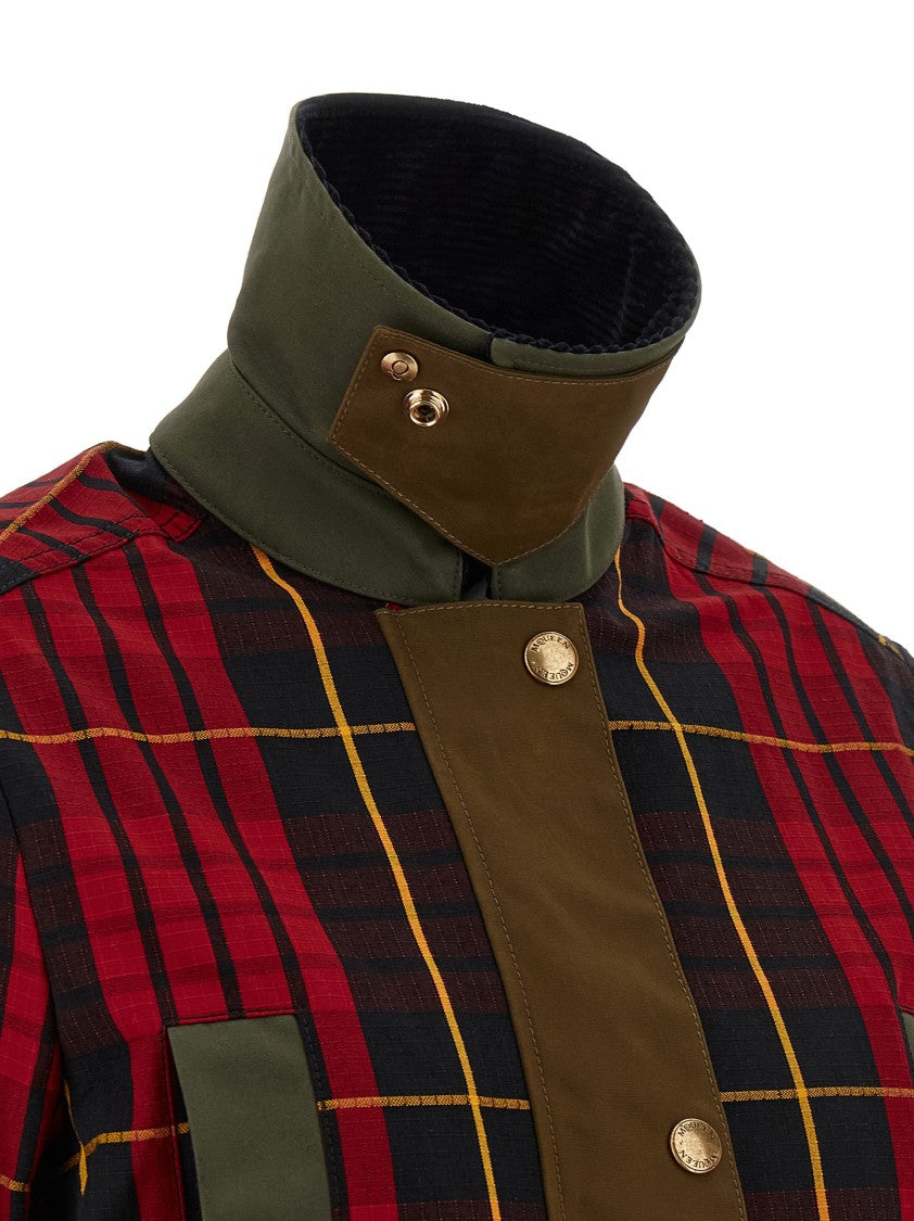 Mcqueen Patchwork Waxed Cotton Jacket With Tartan Panels