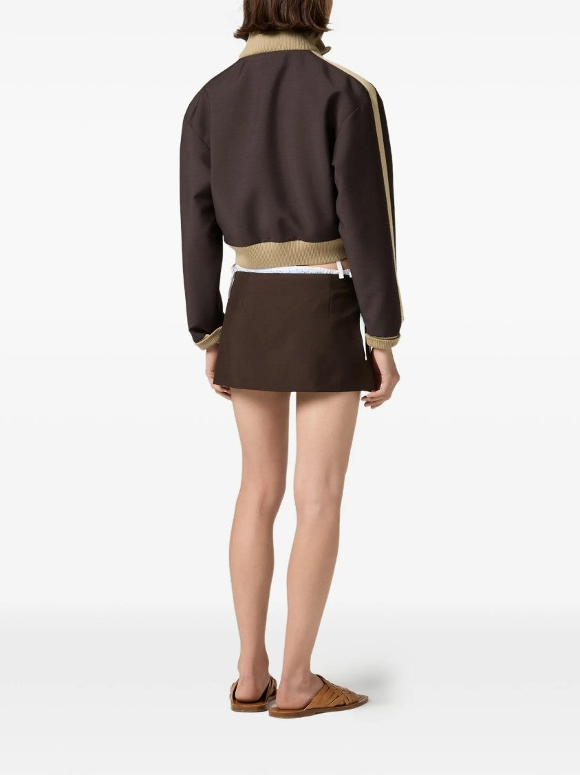 Miu Miu Dark Brown Polyester Cropped Blouson Jacket