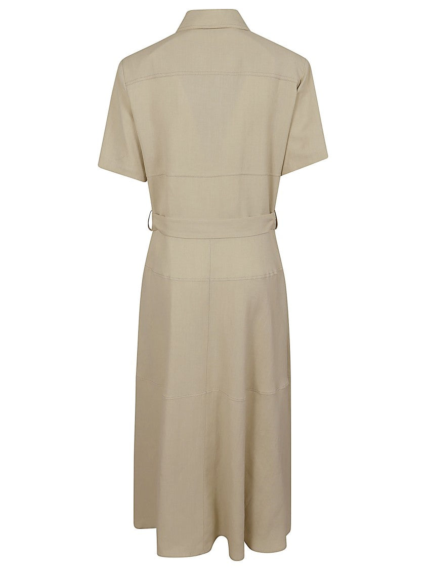 Antonelli Firenze Refined Beige Midi Shirt Dress With Flared Skirt