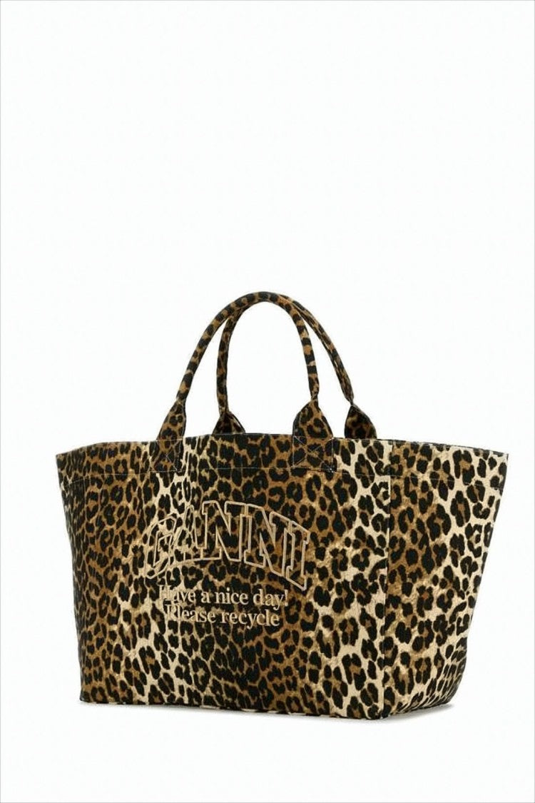 Ganni Trapezoidal Large Shoulder Bag With Leopard Print Design