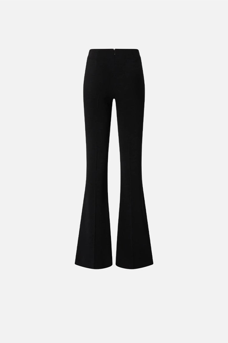 Pinko Black Crystal Rose Appliques Viscose-Blend Flared Pants