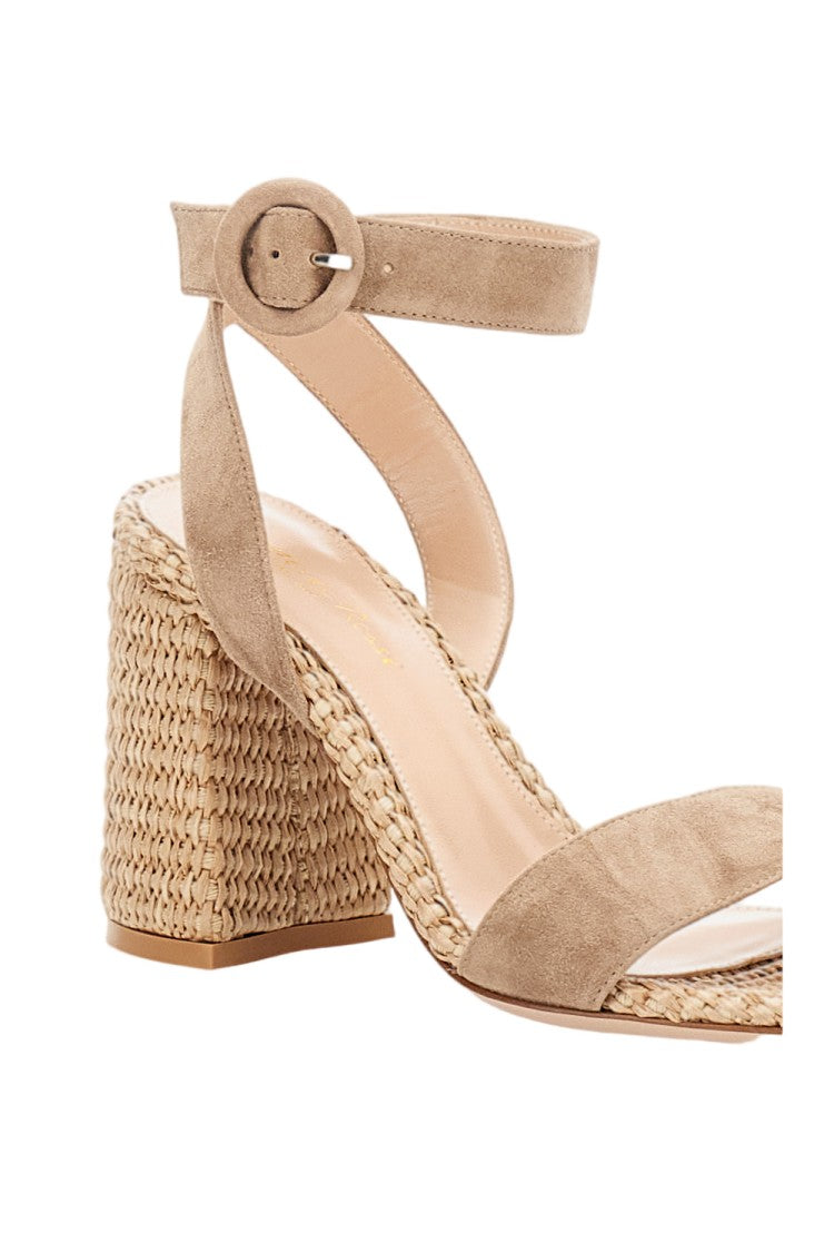 Gianvito Rossi Open-Toe Almond Sandals With Woven Block Heel