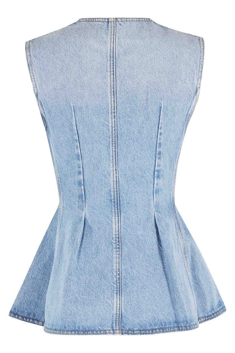 Rotate Denim Flared Silhouette Button-Front Cotton Tank Top