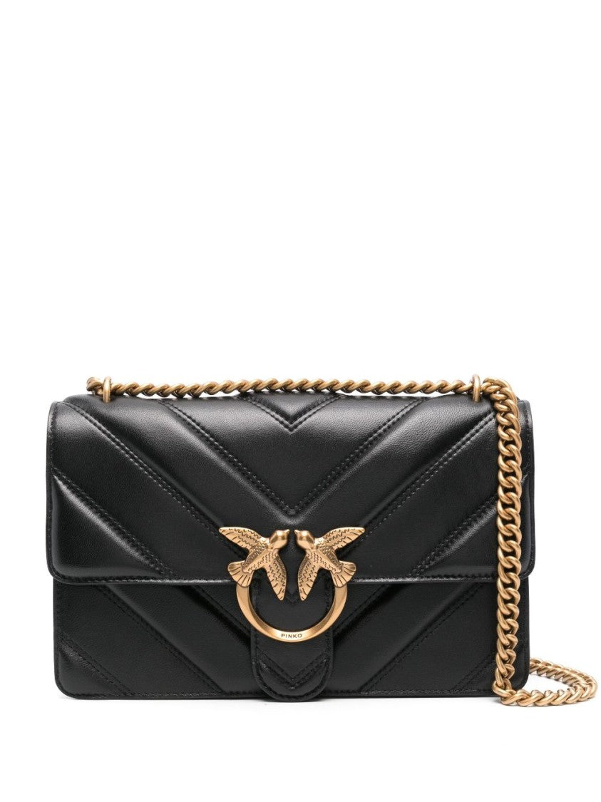 Pinko Quilted Black Leather Crossbody Bag