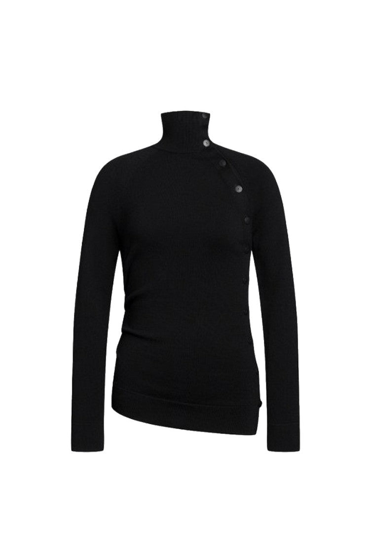 Dondup Black Asymmetric Turtleneck Viscose-Blend Sweater