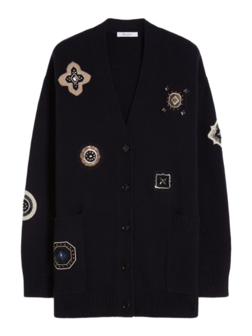Max Mara Oversized Cardigan Sweater With Embroidered Patches