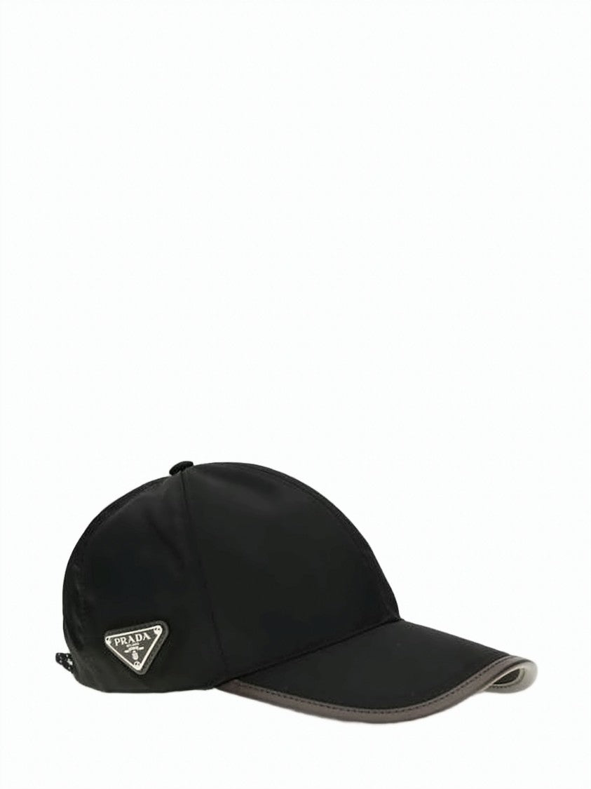 Prada Structured Black Polyamide Ball Cap With Metal Logo