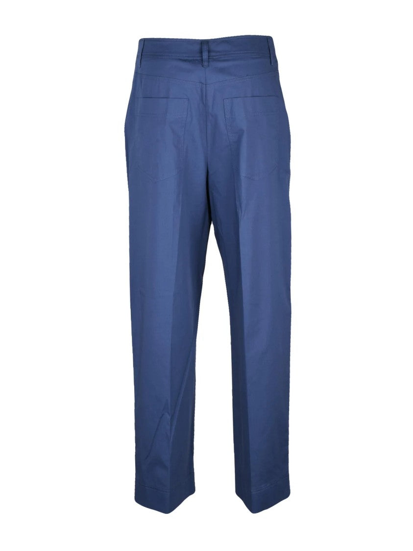 Marella Tailored Blue Trousers With Mid-Rise Waist And Front Pleats