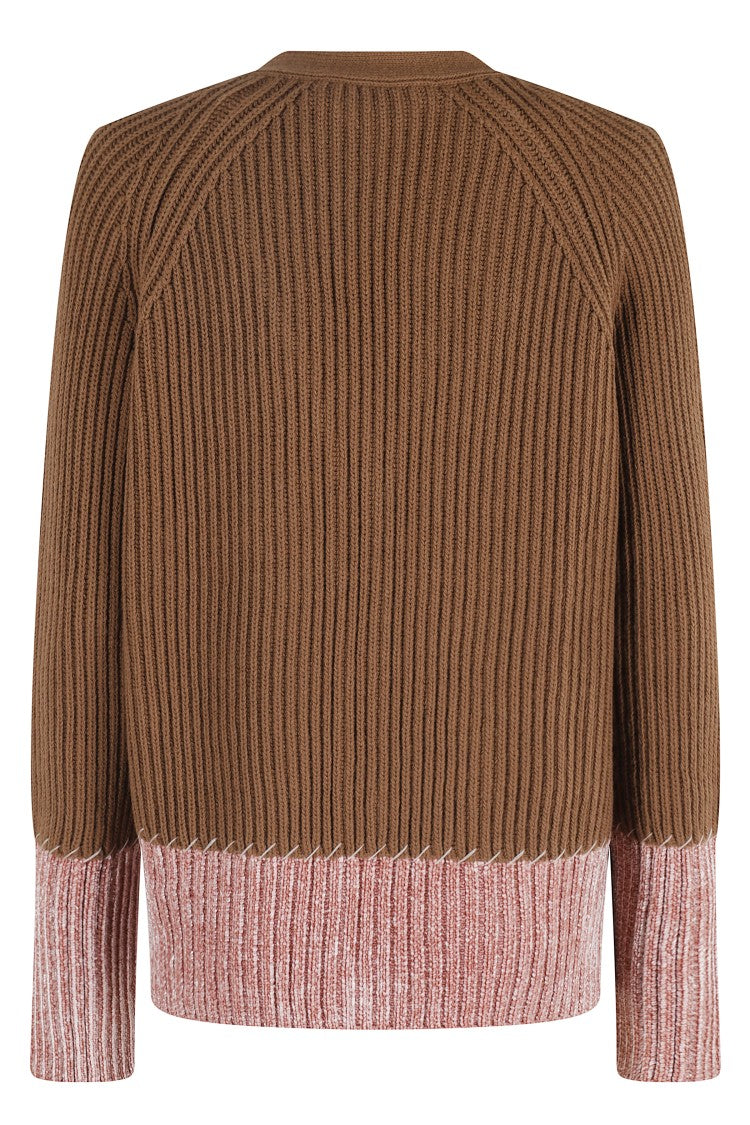 Marni Ribbed Knit Cardigan With Contrasting Pink Inserts