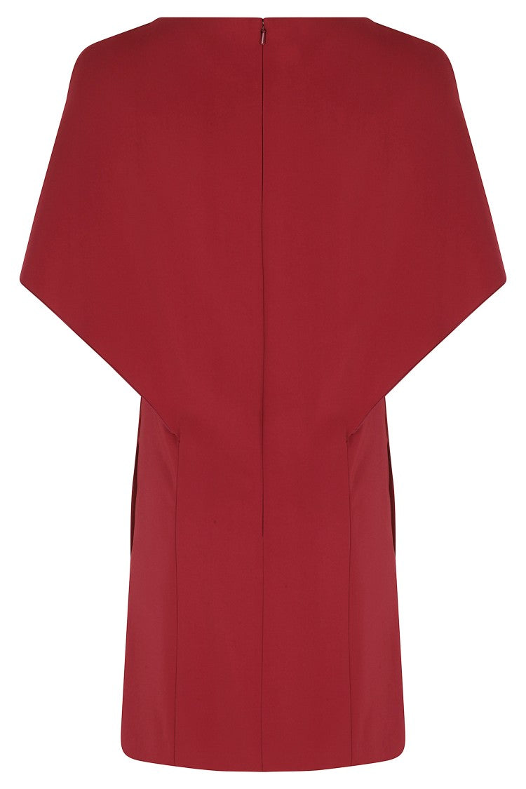 Alberta Ferretti Red Cady Stretch Cape Overlay Viscose Mini Dress