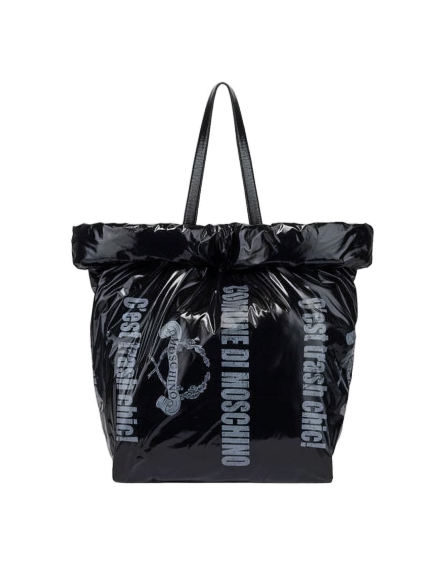 Moschino Puffy Black Shoulder Bag With Crinkled Finish