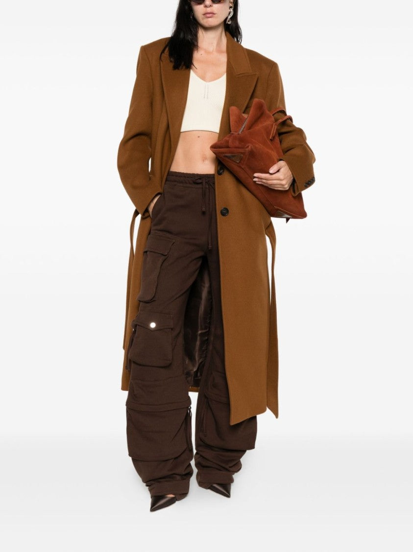 The Attico Long Camel Coat With Tailored Waist