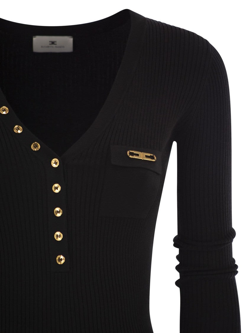 Elisabetta Franchi Ribbed Knit Dress With Pocket