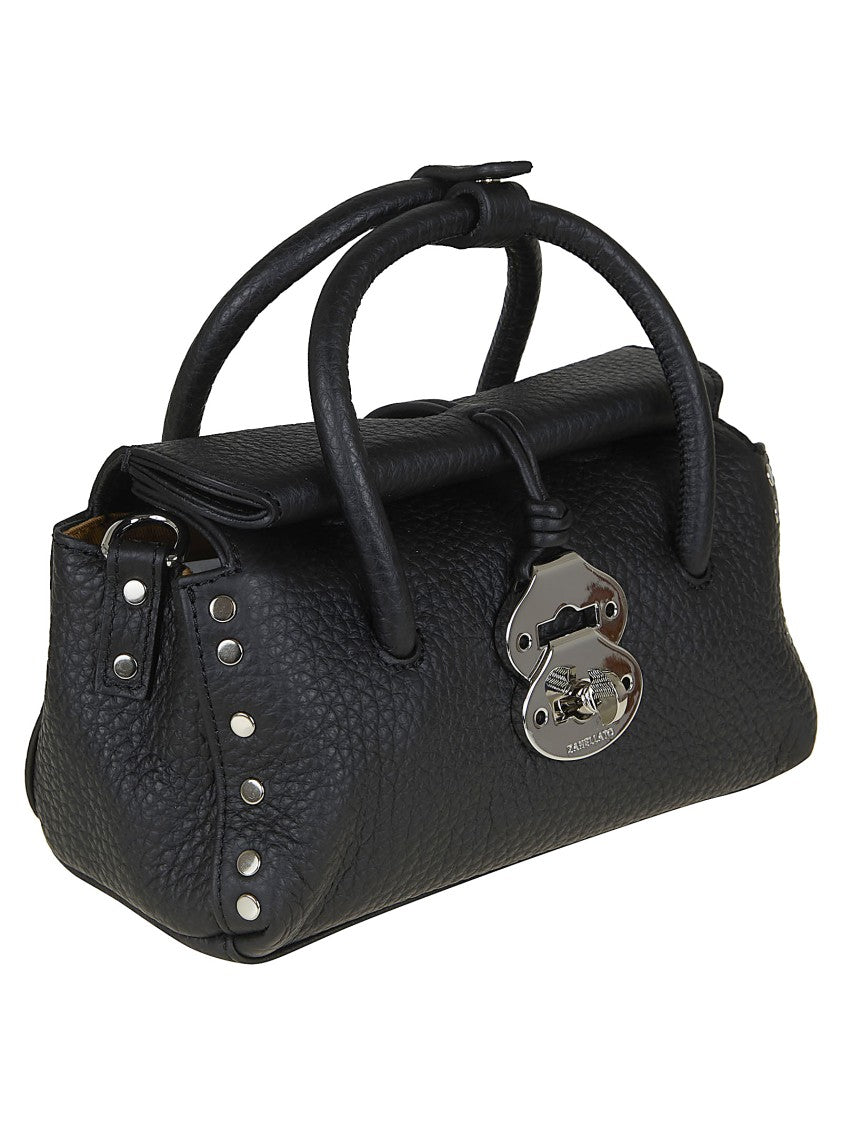 Zanellato Textured Leather Shoulder Bag With Silver Turn-Lock Closure