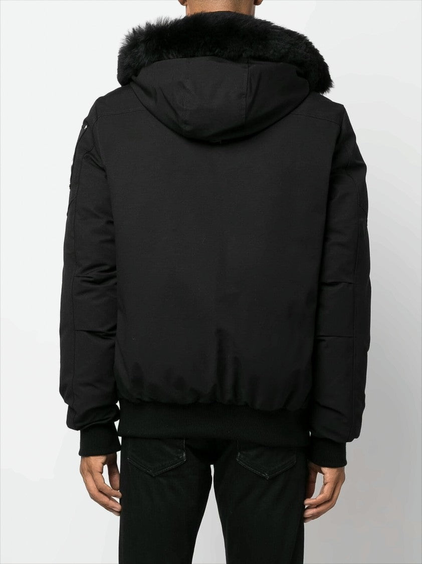 Moose Knuckles Black Padded Bomber Jacket With Fur-Trimmed Hood